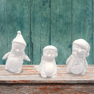 Handmade Ready to Paint Ceramic Winter Penguin Figurines, Unpainted Penguin Statues, Winter Decor image 1