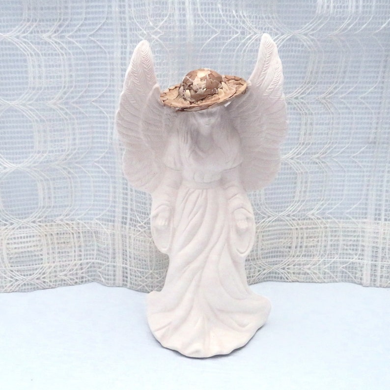 Handmade Standing Ready to Paint Ceramic Angel Figurine with Wings Out, Unpainted Ceramic Angel Statue, Angel Lover Gift, Angel Decor image 8