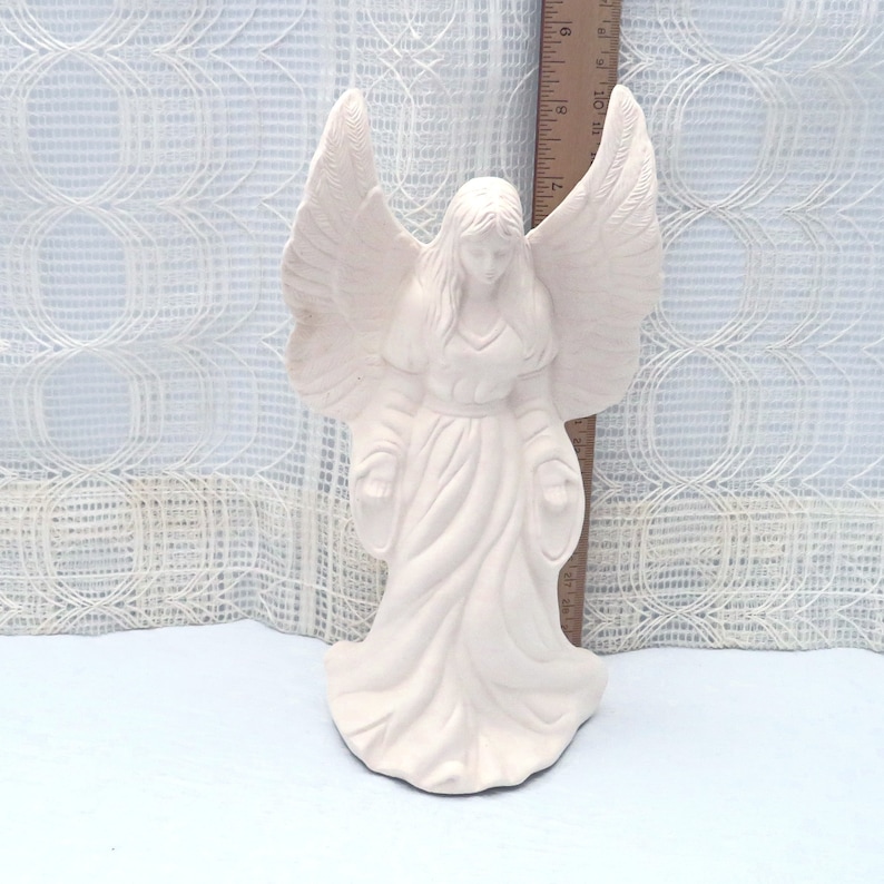 Handmade Standing Ready to Paint Ceramic Angel Figurine with Wings Out, Unpainted Ceramic Angel Statue, Angel Lover Gift, Angel Decor image 6