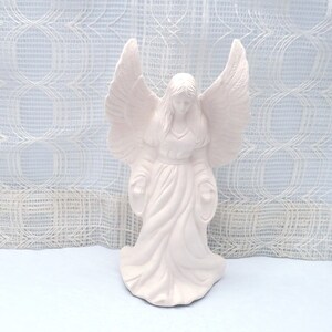 Handmade Standing Ready to Paint Ceramic Angel Figurine with Wings Out, Unpainted Ceramic Angel Statue, Angel Lover Gift, Angel Decor image 2