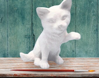 Figurine chaton en céramique avec patte en l'air, Statue de chat en céramique non peinte faite à la main, Céramiques à peindre, Céramiques à peindre, Décoration de chat, Cadeau pour amoureux des chats
