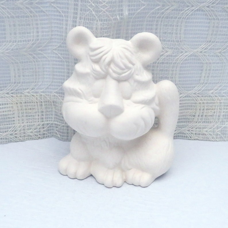 Handmade Ready to Paint Ceramic Tiger Figurine With Acrylic Paints, Tiger Statue, Ceramics to Paint, Paintable Ceramics, Craft Kit image 3
