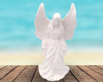 Handmade Standing Ready to Paint Ceramic Angel Figurine with Wings Out, Unpainted Ceramic Angel Statue, Angel Lover Gift, Angel Decor