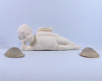 Handmade Ready to Paint Ceramic Cherub Angel Figurine Lying On His Side / Angel Decor / Angel Gift / Paintable Ceramic Cherub Statue
