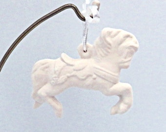 Handmade Unpainted Ceramic Galloping Carousel Horse for Horse Decor, Carousel Horse Ornament, Horse Lover Gift, Horse Decor