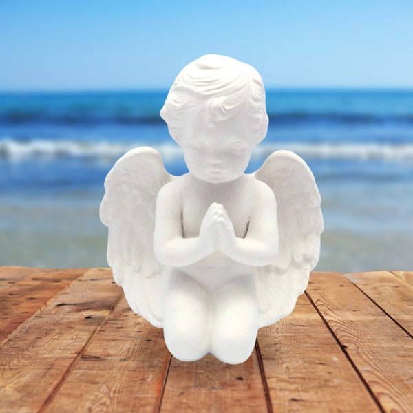 Large Handmade Ceramic Ready to Paint Praying Cherub Kneeling / Ceramics to Paint / Paintable Ceramic Angel Figurine / Angel Decor / Gift