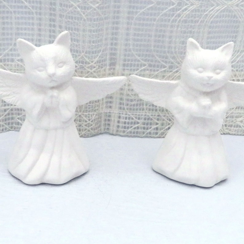 Ready To Paint Ceramic Cat Angel Figurines, Handmade Angel Cat Statues, Paint It Yourself, Unpainted Cat Memorial, Gift for Cat Mom image 3