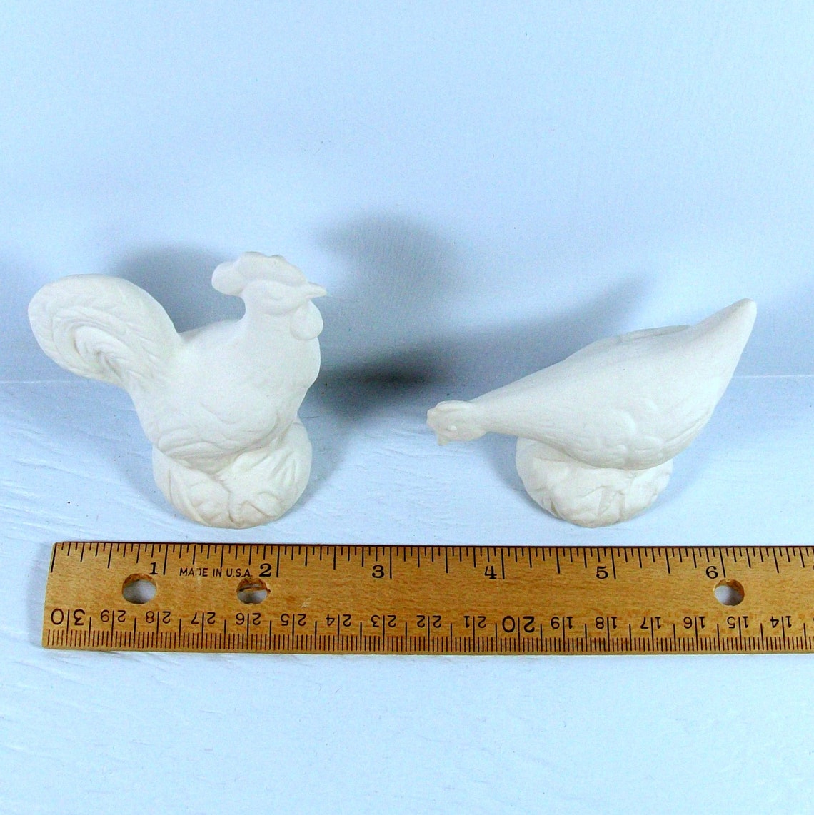 Unpainted Ceramic Rooster and Chicken Figurines / Bisqueware / Etsy