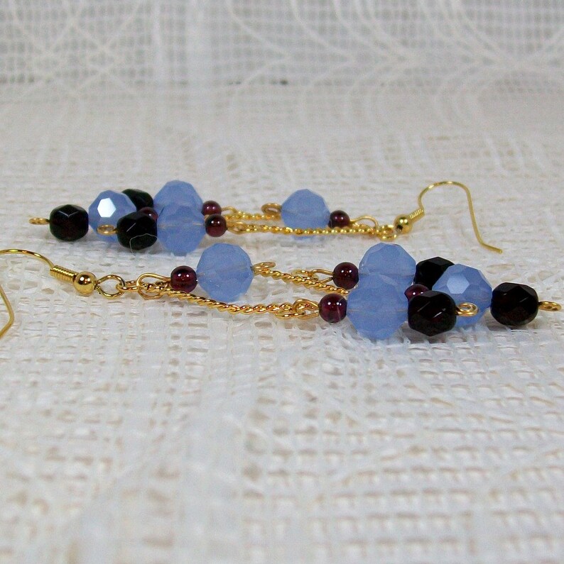 Chandelier Earrings Blue Earrings Handmade Earrings Beaded Earrings Garnet Earrings Unique Earrings Boho Earrings