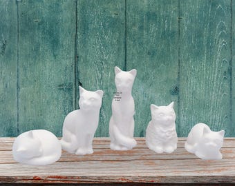 Handmade Ready to Paint Miniature Ceramic Cat Figurines, Set of 5 Small Cat Statues, Paint it Yourself Cats, Ceramics, to Paint, Cat Lover