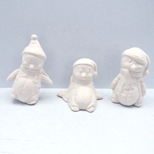 Handmade Ready to Paint Ceramic Winter Penguin Figurines, Unpainted Penguin Statues, Winter Decor image 2