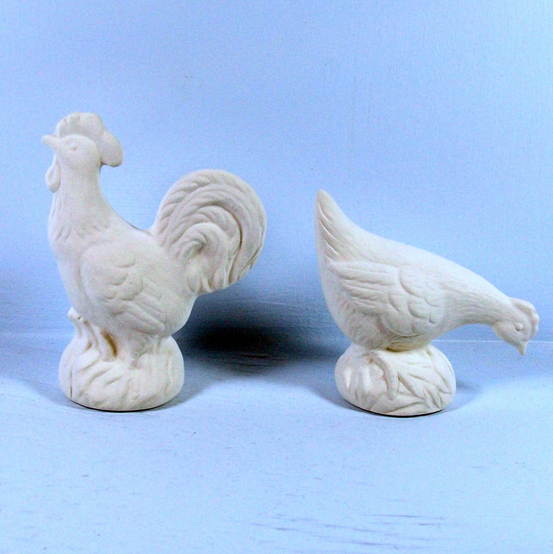 Unpainted Ceramic Rooster and Chicken Figurines / Bisqueware / Etsy