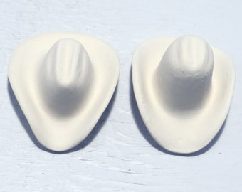 Handmade Unpainted Ceramic Bisque Cowboy Hats / Set of 2 Ceramic Hats To Paint / Ready to Paint / Cowboy Decor / Cowboy Gift