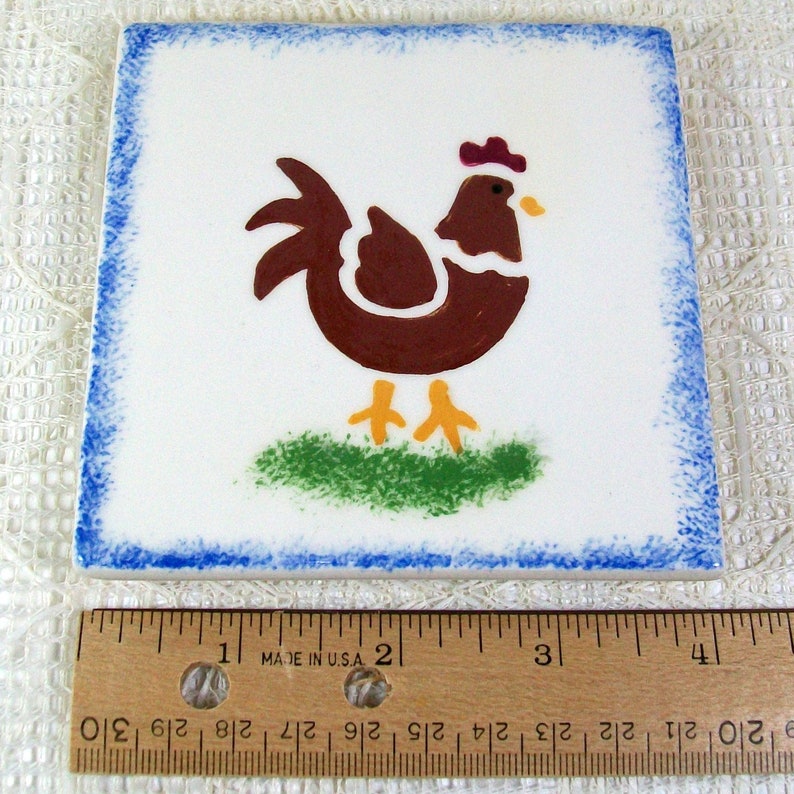 Handmade Ceramic Coaster / Ceramic Trivet / Rooster Decor / Etsy