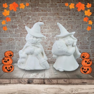 Handmade Ceramic Witch Statues / Witch Figurines / Halloween Decor / Unpainted Bisque / Ready to Paint Ceramics / Paintable Ceramics