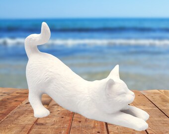 Ready to Paint Ceramic Cat Figurine, Paint it Yourself Stretching Cat Statue, Unpainted Bisqueware, Paintable Ceramics, Cat Decor, Cat Lover