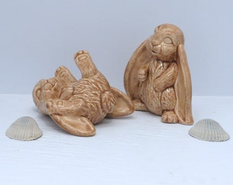 Handmade Ceramic Bunny Figurines / Brown Bunny Statues / Miniature Bunnies / Rabbit Figures / Bunny Decor / Cute Bunnies / Woodland Decor