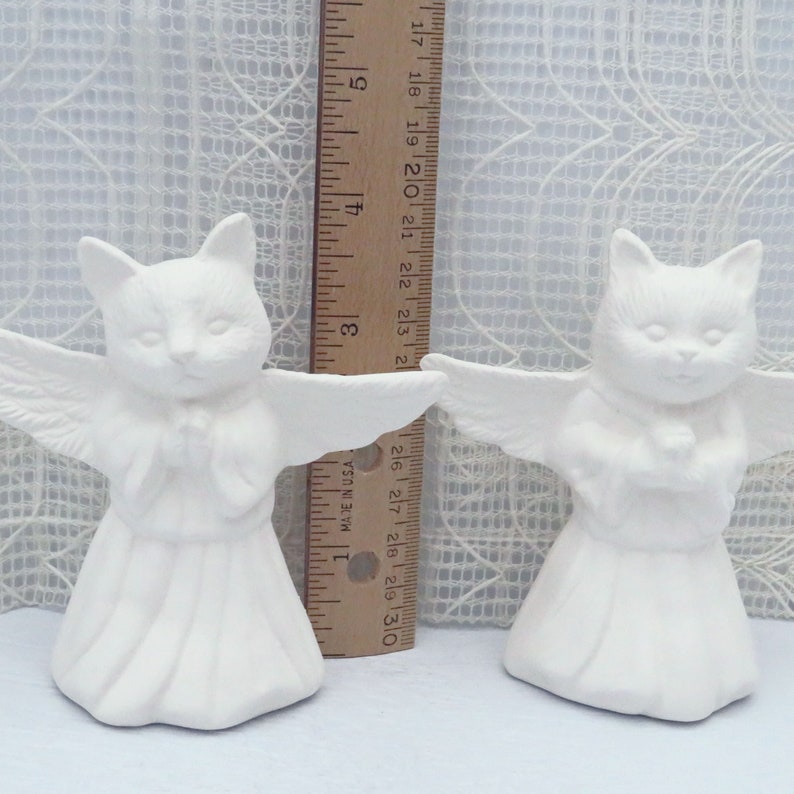 Ready To Paint Ceramic Cat Angel Figurines, Handmade Angel Cat Statues, Paint It Yourself, Unpainted Cat Memorial, Gift for Cat Mom image 7