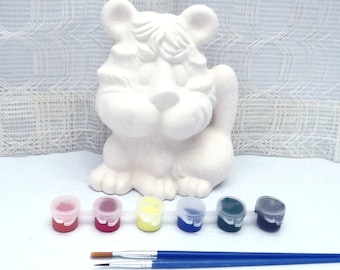 Handmade Ready to Paint Ceramic Tiger Figurine With Acrylic Paints,  Tiger Statue, Ceramics to Paint, Paintable Ceramics, Craft Kit