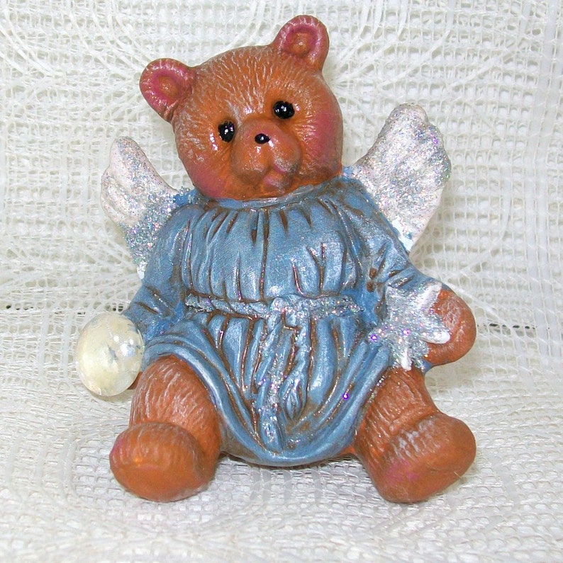 Handmade Ceramic Angel Bear Figurine, Bear Angel Statue, Moon Bear, Angel Gift, Baptism Gift, Christening Present, Angel Decor image 1