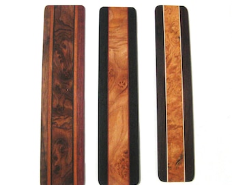 Exotic Burl Wood Bookmark Set: Maple, Redwood, Mesquite