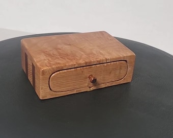 Maple Burl Trinket Drawer Box Made of Three Woods