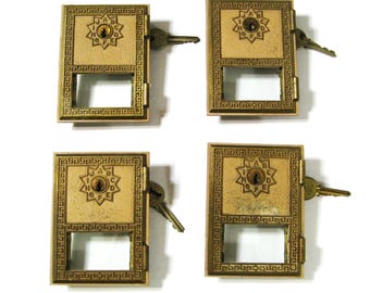 Four 1960's Post Office Box Doors with Key Locks and Key
