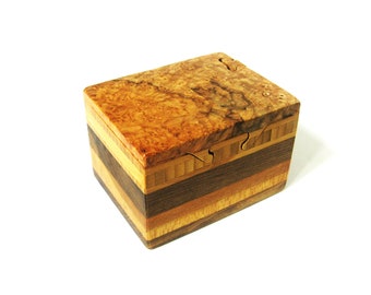 Spalted Maple Burl Wood Puzzle Box Made Of Four Woods