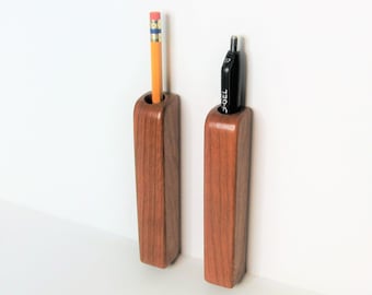 Pair of Magnetic Pen, Pencil Holder Made Of Cherry Wood