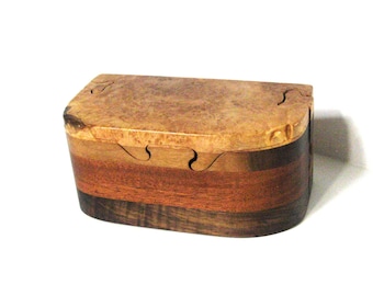 Maple Burl Wood Puzzle Box With Two Keys Made Of Three Woods
