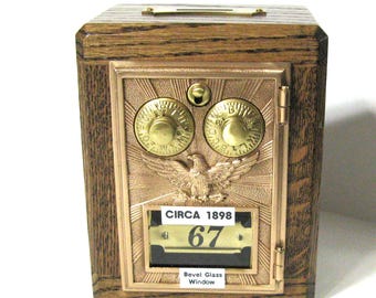 Rare Post Office Box 1898 Dual Dial Lock Eagle Door Bank with Bevel Glass