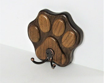 Pet Paw Wall Hook Hanger Made Of Walnut And Butternut Woods