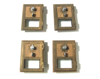 Four Early Grecian Style 1958 Post Office Box Doors with Combination Locks
