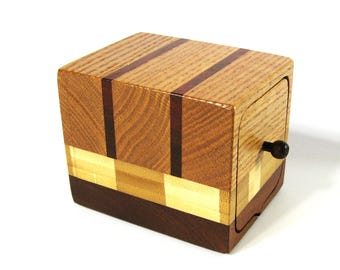 Puzzle Treasure Box With A Secret Drawer Made Of Four Woods