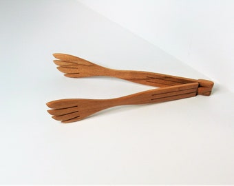 Salad Spring Tongs Made Of Cherry Wood