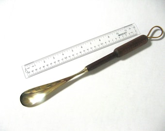 Brass Shoehorn Made of Walnut Wood and Brass