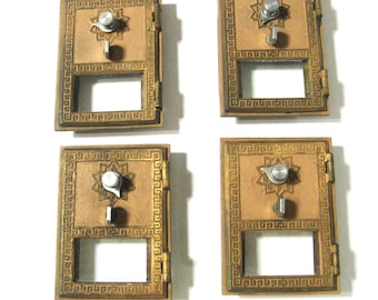Four Grecian Style 1958 Post Office Box Doors with Combination Locks