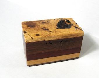 Puzzle Box Made of Oak Burl Wood Five Woods