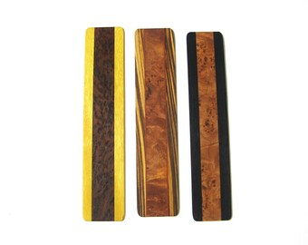 Set Of Three Bookmarks Made Of  Exotic Burl Woods