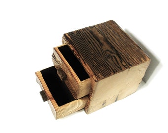 Treasure Box Made From Hand Hewn Barn Beam Treasure Box With Two Drawers and Secret Drawers