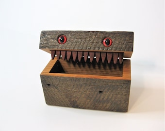 Barn Wood Creature Treasure Box With Red Eyes