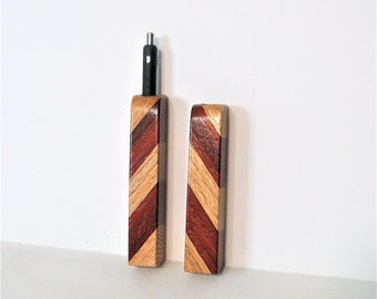 Pair Of Two Magnetic Pen, Pencil Holder Made Of Oak And Padauk Woods