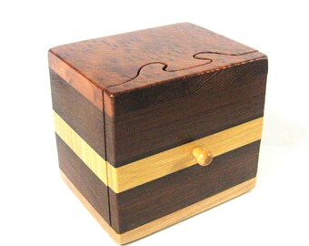 Handmade Redwood Burl Two Drawer Treasure Box – Mixed Hardwood Construction