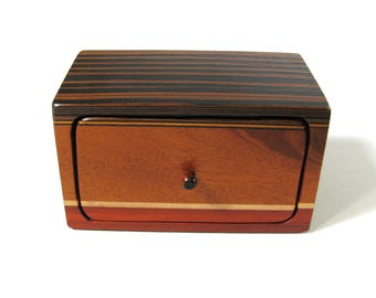 Ebony Swirl Treasure Box with Hidden Compartment Made of Four Woods