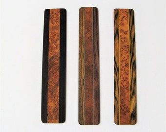 Set Of Three Bookmarks Made Of  Exotic Burl Woods