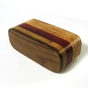 Trinket Box Made Of Maple Burl Wood and Five Woods With Divided Drawer image 4