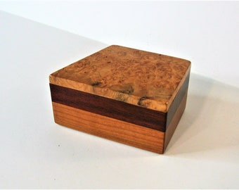 Trinket Box Made Of Three Woods Maple Burl Wood