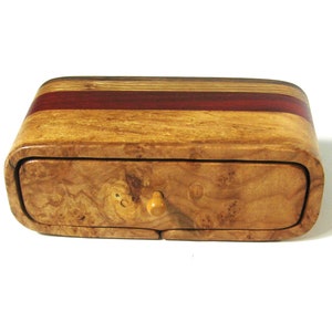 Trinket Box Made Of Maple Burl Wood and Five Woods With Divided Drawer image 3