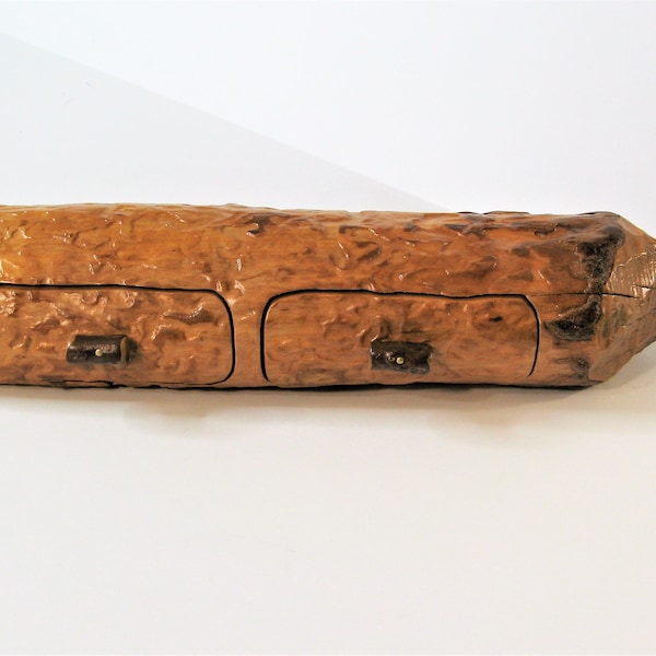 Long Beaver Log Treasure Box With Two Drawers And A Hidden Compartment