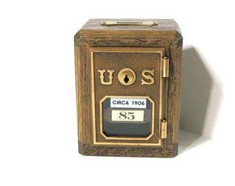 Post Office Box Bank With 1906 Key Lock Door and A Glass Window